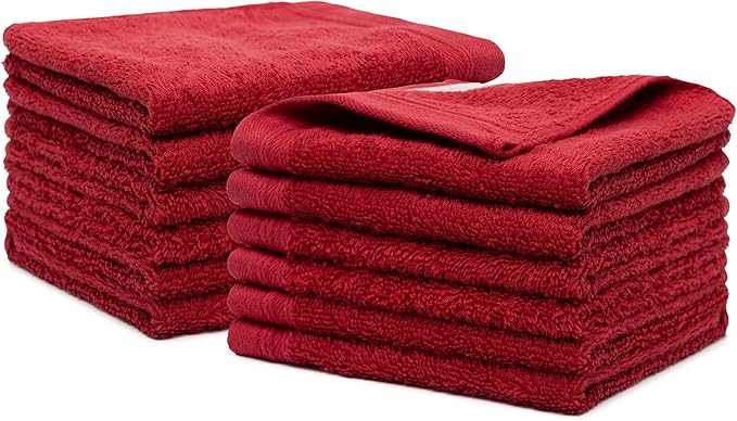 100% Cotton Washcloths Set 13” x 13” | Burgundy & Dark Grey Towels | Set of 12 Ultra Soft and Highly Absorbent Washcloths Sets for Bathroom, Gym, Hotel, Spa | Machine Washable Face Towel