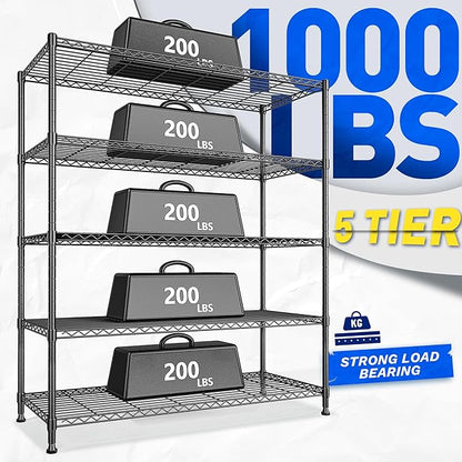 45 "W Storage Shelves 5 Tier Wire Shelving Unit Adjustable Metal Shelving Wire Shelf Pantry Shelves Wire Commercial Rack for Closet Kitchen Pantry Utility Room Garage 45" Wx 13.5" Dx70.5 H Black