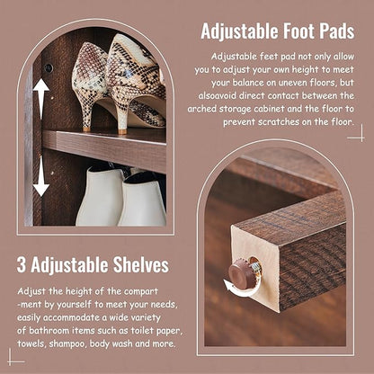 71" Tall Arched Bathroom Storage Cabinet, 7-Tier Modern Farmhouse Storage Cabinet with Adjustable Shelves, Wood Freestanding Cabinet for Bathroom, Living Room, Entryway, Hallway-Brown