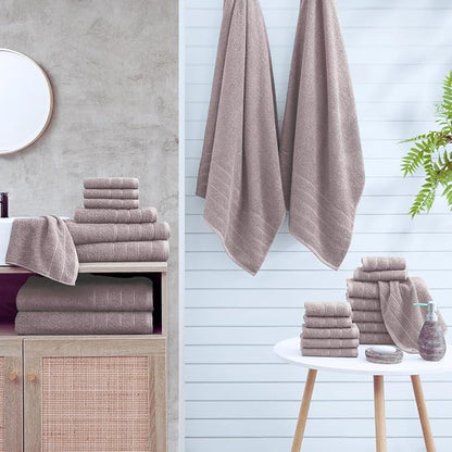 Casa Platino 100% Cotton Bathroom Towels Set - 24 Pcs - Ring Spun, Soft & Absorbent - 2 Bath Sheets, 2 Gym, 2 Bath, 4 Fingertip, 6 Hand Towels, 8 Washcloths - Perfect for Home & Salon - Platinum