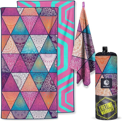 VENTURE 4TH Microfiber Beach Towel: Quick-Dry, Compact, Sand-Free, Absorbent, Sandproof and Lightweight - Perfect for Camping, Beach, and Roadtrips (Bohemian Summer Design | 35x78 inches)