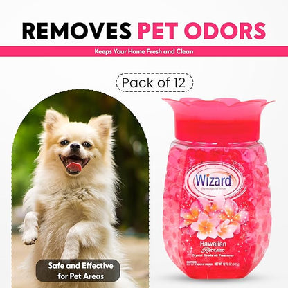 12 WIZARD Odor Eliminator Gel Beads - 12 oz, Air Freshners For Bathroom. Rooms, Per Areas and Car Freshner - Hawaiian Retreat