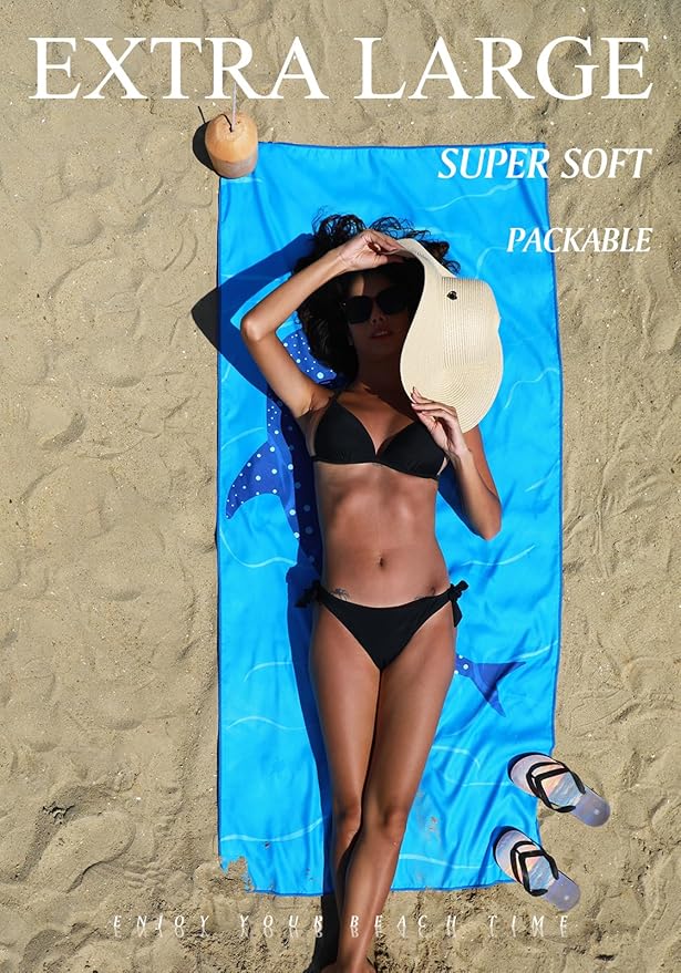 2 Pack Microfiber Lightweight Thin Beach Towel Sand Free Quick Dry Super Absorbent Large Towels for Swimming Pool Yoga Gym Travel Vacation Beach Accessories Essentials Turtle Whale Shark