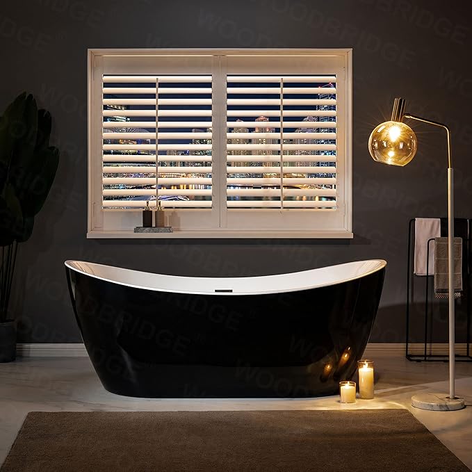 WOODBRIDGE 71" Acrylic Freestanding Bathtub Contemporary Soaking Black Tub with Matte Black Overflow and Drain,Black,B1817-MB