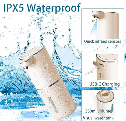 Automatic Liquid Soap Dispenser,Touchless Hand Soap Dispenser USB Rechargeabled Dispenser Electric,Wall Mounted 4 Levels Adjustable Dispenser Pump for Bathroom Kitchen Dish Soap Gold