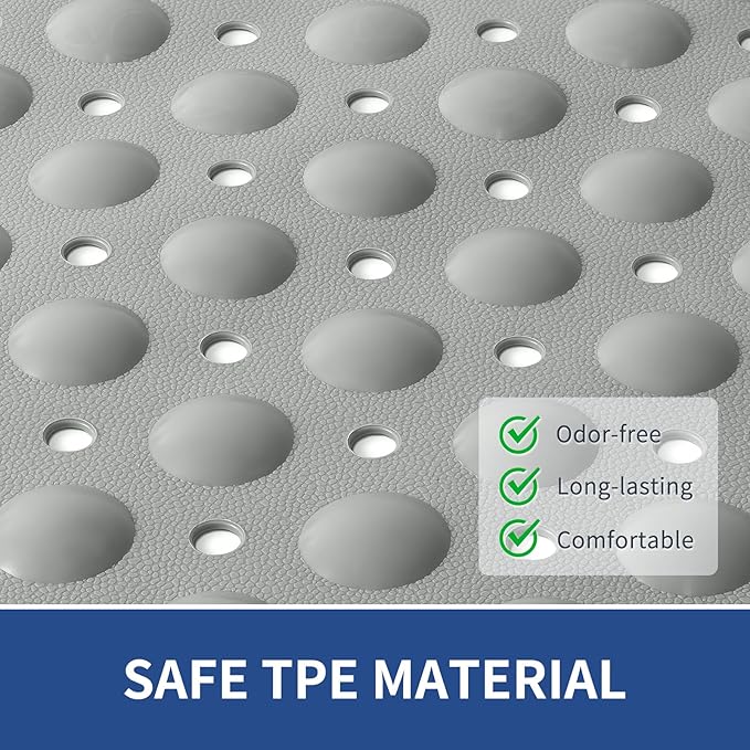 OTHWAY Square Shower Mat 32x32, TPE Non-Slip Shower Mats with Drain Holes and Suction Cups, Walk-in Mat for Inside Shower Stall, Anti-Slip for Elderly Kids (Dark Grey)