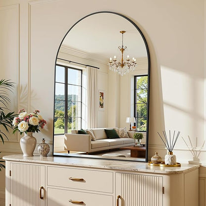 Arched Mirror 24"x36", Bathroom Mirror, Wall Mounted Vanity Mirror with Arch Metal Frame for Bathroom, Over Sink, Bedroom, Living Room, Flat Frame, Black