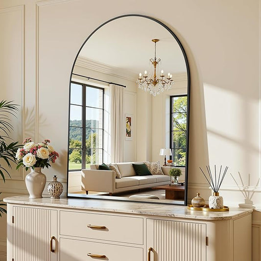 Arched Mirror 24"x36", Bathroom Mirror, Wall Mounted Vanity Mirror with Arch Metal Frame for Bathroom, Over Sink, Bedroom, Living Room, Flat Frame, Black