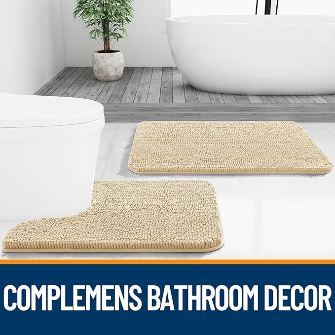 OLANLY Bathroom Rugs 47x20, Extra Soft Absorbent Chenille Bath Rugs, Rubber Backing Quick Dry, Machine Washable Bath Mats for Bathroom Floor, Tub and Shower, Home Decor Accessories, Beige