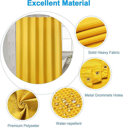 AmazerBath Waffle Shower Curtain, Bright Yellow Shower Curtain Fabric with Waffle Weave, Heavy Duty 240GSM, Hotel Quality Bathroom Shower Curtains, 72 x 72 Inches
