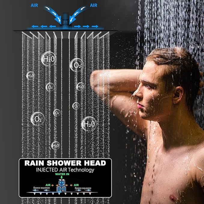 Matte Black Shower System with Body Jets, 12 inch Wall Mounted Shower Head and Handheld Spray