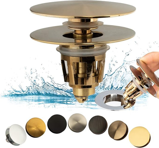 Artiwell Universal Bathroom Sink Drain Stopper, Fits Most Pop-Up Drains for Vessel Sink Lavatory Vanity, Sink Drain Strainer with Detachable Hair Catcher, Tested by Plumber in US (Champagne Bronze)