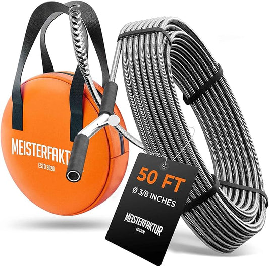 drain snake 3.0 [50 FT] - extremely long - Ideal plumbing snake for heavy & deep blockages - The drain auger for real do-it-yourselfers! (50 FT - 3/8 inch)