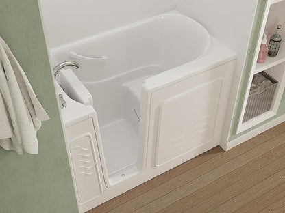 ANZZI Walk In Tub 53'' x 30'' Left Drain Soaking Bathtub in White Walk-In Soaker Tub with Easy Access Safe Grab Bars and Slip-Resistant Material and Quick Fill Faucet