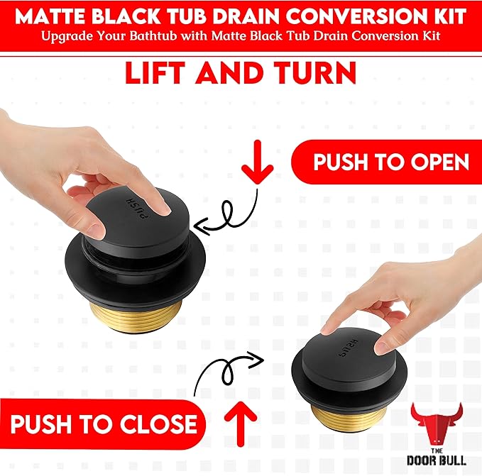Tip-Toe Bathtub Drain Trim Kit with Two-Hole Overflow Faceplate – All Brass Tub Drain Stopper Replacement – Fits Fine or Coarse Thread Drain Shoe – Universal Tub Drain Assembly