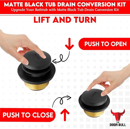 Tip-Toe Bathtub Drain Trim Kit with Two-Hole Overflow Faceplate – All Brass Tub Drain Stopper Replacement – Fits Fine or Coarse Thread Drain Shoe – Universal Tub Drain Assembly