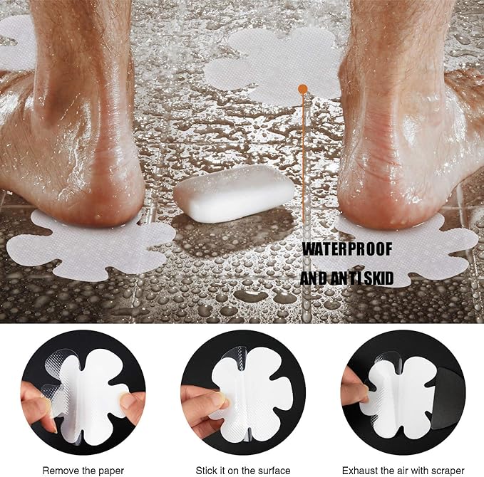 Bathtub Stickers Non-Slip, Safety Shower Treads Adhesive Appliques with Premium Scraper (White)