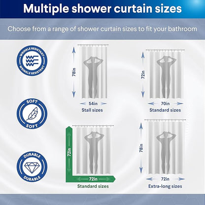 Clorox 2-in-1 Bathroom Shower Curtain Liner, Durable Fabric, Weighted Magnets for Bath Water Control, Washable Premium Quality, Modern - 72" x 72" Blue