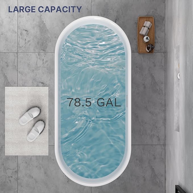 67" Acrylic Freestanding Soaking Bathtub, Modern Oval Acrylic Bath Tub with Pop-up Drain & Integrated Overflow for Soaking and Bathing, cUPC Certified, Glossy White Finish