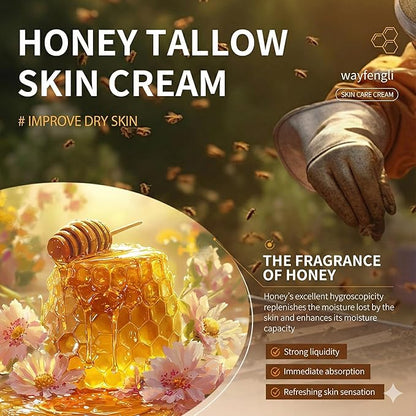 Whipped Beef Tallow & Honey Balm - Natural Face Moisturizer & Body Cream with Milk Essence - Deep Nourishing Skin Care for Dry, Sensitive Skin, Eczema Prone Areas & Baby (3.88 oz)