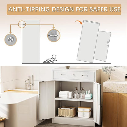 Metal Storage Cabinet with Drawer, 36" H White Locking Metal Cabinet, Adjustable Shelf File Cabinet Cabinet with Doors for Home Office, Garage, Warehouse, Laundry Room, Basement