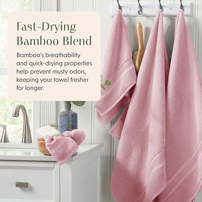 Springtree Home Luxury Bamboo Rayon Bath Towel Set 6 Piece Set | 35% Bamboo Rayon - 65% Cotton | Absorbent Quick-Dry Towels for Bathroom | Oeko-TEX Standard 100 Cotton | Pink Shadow