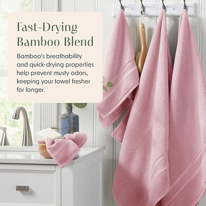 Springtree Home Luxury Bamboo Rayon Bath Towel Set 6 Piece Set | 35% Bamboo Rayon - 65% Cotton | Absorbent Quick-Dry Towels for Bathroom | Oeko-TEX Standard 100 Cotton | Pink Shadow
