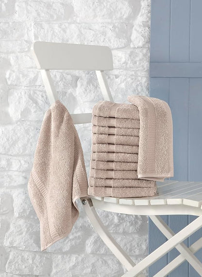 SALBAKOS 100% Turkish Cotton Washcloth Set of 12 13x13 inch | Heirloom Quality | Hotel & Spa Collection | Ultra Soft, Super Absorbent, Washcloth Towels | Made in Turkey (Ivory, 12 Washcloths)
