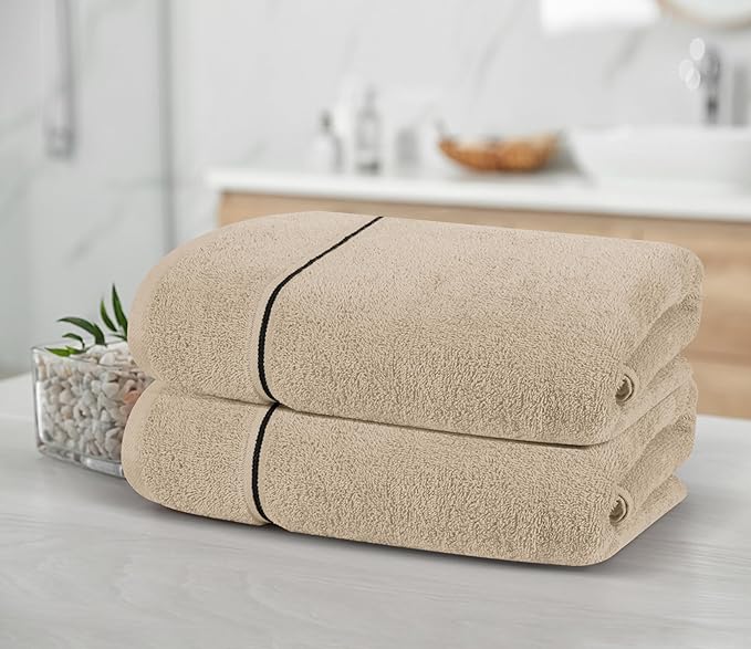 MyOwn Cotton 2 Pack Oversized Bath Towel Set 28x55 inches, Large Bath Towels, Ultra Absorbant Compact Quickdry & Lightweight Towel, Ideal for Gym Travel Camp Pool - Tan