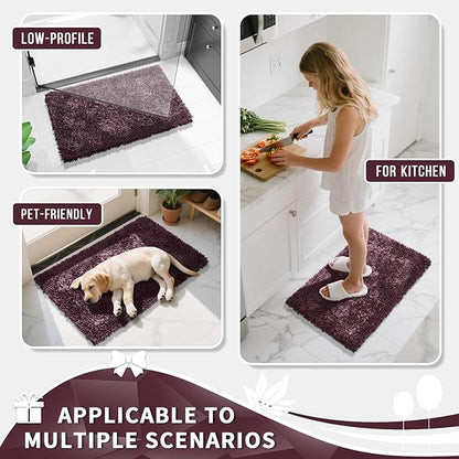 Yimobra Large Bathroom Rug Non Slip 36x24 Inch, Extra Thick Soft Absorbent Chenille Bath Mat, Machine Washable Bath Rugs for Bathroom Floor, Tub and Shower, Home Decor Accessories, Purple Grey