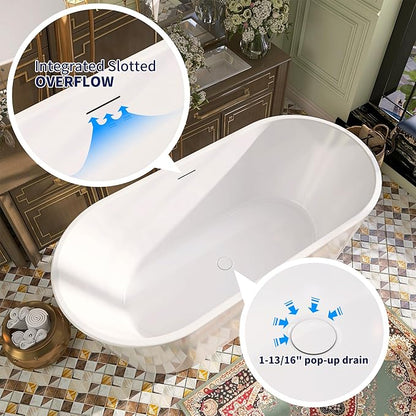 67" Acrylic Free Standing Tub, Stand Alone Tub, Freestanding Bathtub, Soaking Bathtub, cUPC Certified, SW(Glossy White)