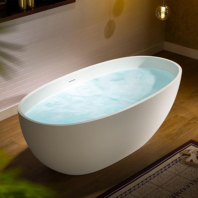 WOODBRIDGE 67 in. x 30.75 in. Stone Resin Luxury Contemporary Solid Surface Freestanding Bathtub in Matte White