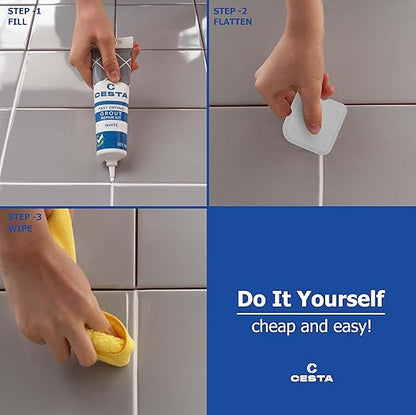 Cesta Grout Repair Kit – Squeeze Tube, Fast Drying, Waterproof Tile Grout Paint to Restore & Renew Tile Joints Line for Bathroom, Kitchen, Shower & Floor Tile (White, 8.8 oz)
