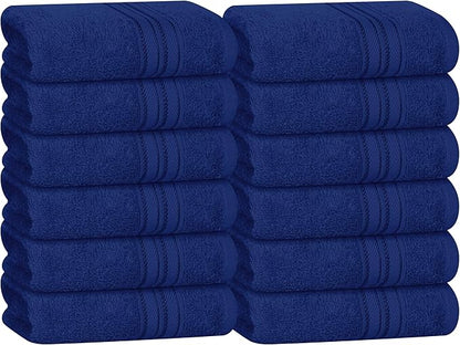 BOUTIQUO Ultra Soft Cotton Washcloths, Contains 12 Piece Face Cloths 12x12 inch, Ideal for Everyday use Face Towels, Compact & Lightweight Multi Purpose Washcloths - Navy Blue