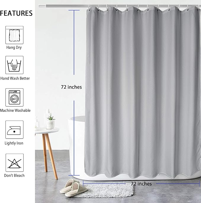 AooHome Waffle Weave Polyester Shower Curtain for Bathroom, Fabric Heavy Duty Standard 72x72 Inch Bathroom Curtain with Hooks, Weighted Hem, Water Repellent, Grey