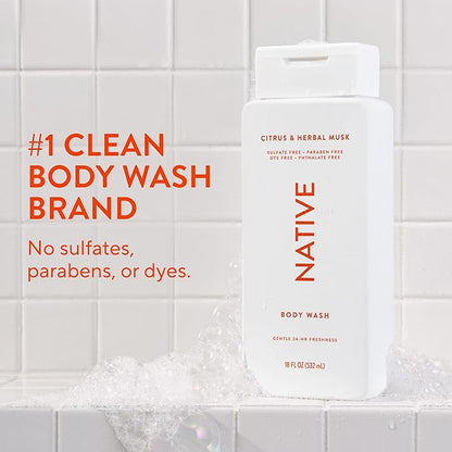Native Body Wash Contains Naturally Derived Ingredients | For Women & Men, Sulfate, Paraben, & Dye Free Leaving Skin Soft and Hydrated | Citrus & Herbal Musk 18 oz