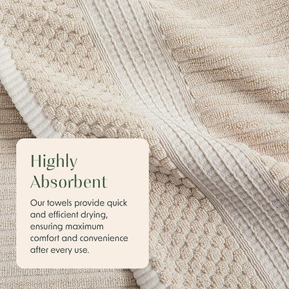 Springtree Home 100% Cotton Bath Towel Set of 4 | Super Soft & Absorbent with Quick-Dry Fibers | 4 Bath Towels |Textured and Durable Cotton | Krista Collection (Beige)