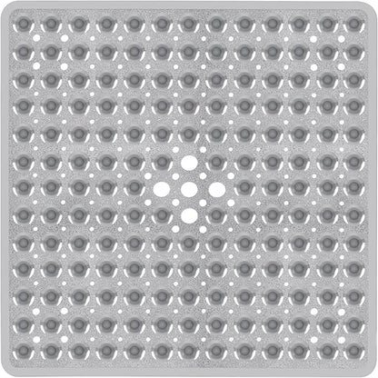Square Shower Bathtub Mat Non Slip for Inside Shower Clear Grey 21x21 Inch, Shower Stall Mats for Bathroom Floor, Soft Bath Mat for Tub with Big Suction Cups Drain Holes, Easy Washable Dry