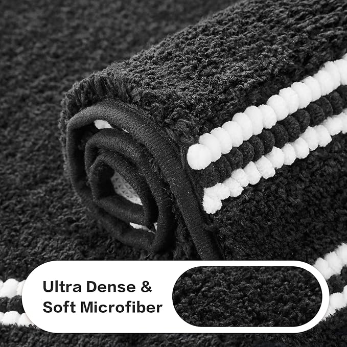 Kmson Bathroom Rugs Mat, 17"x24" Ultra Soft Washable Shaggy Chenille Bath Rugs, Non-Slip Fluffy Thick Water Absorbent Microfiber Mat for Bathtub, Sink and Shower, Black