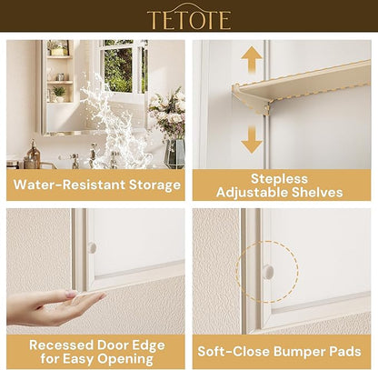 TETOTE 20 x 28 Medicine Cabinet with Mirror with Tempered Beveled Mirror Silver Medicine Cabinet Aluminum Cabinet DTC Hinges, Stepless Adjustable Shelves, Recessed/Surface-Mounted