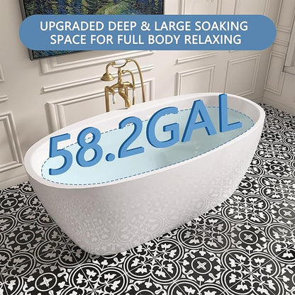 59" Free Standing Tub, Pure Acrylic Freestanding Bathtub, Stylish Stand Alone Contemporary Deep Soaking Bath Tub, cUPC Certified SY5850 (Glossy White)