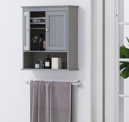 Spirich Bathroom Wall Cabinet, Wall Mounted Medicine Cabinet Organizer, Over The Toilet Storage Cabinet with Doors and Shelves, Gray