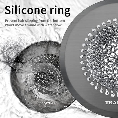 TRAPMATE Shower Hair Drain Catcher, Easy Clean Bathtub Drain Hair Catcher, Fast Drainage Tub Drain Protector, Stainless Steel Shower Drain Cover for US Standard Regular & Pop-up Drain Screen (Black)