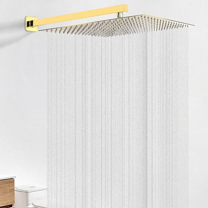 HarJue Shower Arm, Rain Shower Head Extension Extender, With Flange and Teflon Tape, Made of Thicken Stainless Steel for Bathroom Rainfall Shower (20 Inch, Chrome Gold）