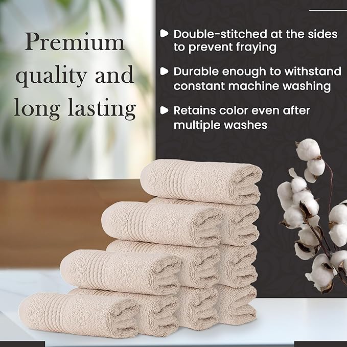 HALLEY Turkish Cotton Towels (Pack of 10) Washcloths Super Soft Highly Absorbent 100% Cotton Fingertip Towels for Bathroom and Kitchen for Mother’s Day (Ivory White)