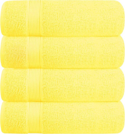 BELZZI Home Ultra Soft 4 Pack Oversized Bath Towel Set 27x54, Cotton Compact Bath Towels, Highly Absorbant Eco-Friendly Quickdry & Lightweight Towel, Ideal for Gym Travel Camp Pool - Lime Yellow
