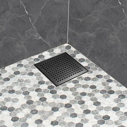 Neodrain 6-Inch Black Shower Drain, Square Drains with Removable Quadrato Pattern Cover, 304 Stainless Steel, Shower Drain Kits with PVC Base&Hair Catcher Strainer, Shiny Black