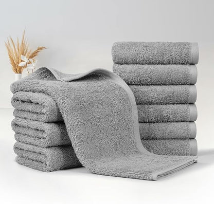 Amazon Basics Soft and Thick Cotton Hand Towels, 16" x 26", Gray, 12-Pack