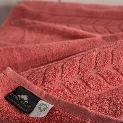 BAGNO MILANO Organic Turkish Cotton Bath Towels, Luxury Jacquard Collection, Certified Organic Highly Absorbent, Soft-Plush Towel Set (Coral Red, 2 Pcs Bath Towel Set)