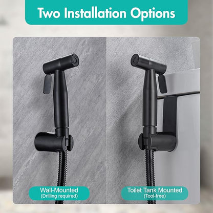 BARROCK Handheld Bidet Sprayer for Toilet, 2 Pack Stainless Steel Metal Made Baby Cloth Diaper Spraying Kit, Bathroom Toilet Bidet Attachment Set for Bathing Pets and Feminine Hygiene, Matte Black